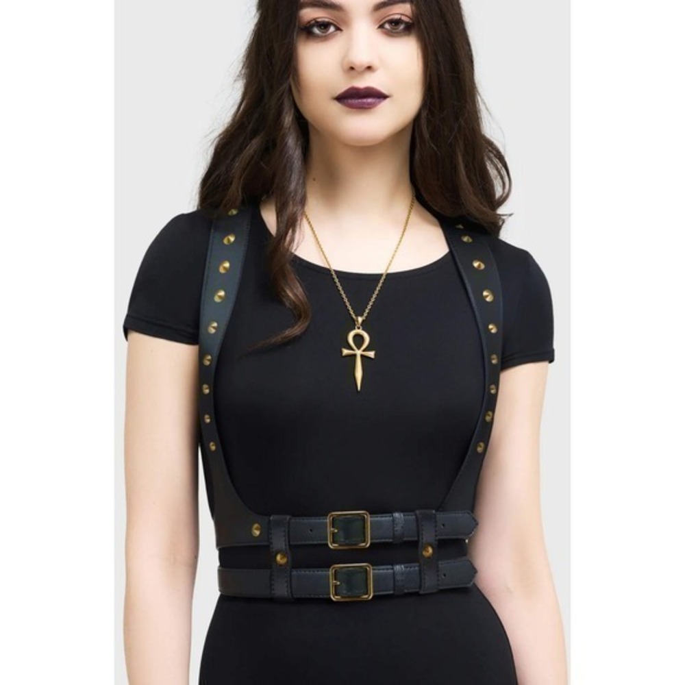 Killstar ivy harness gold hardware studs plus size goth belt L-XXL